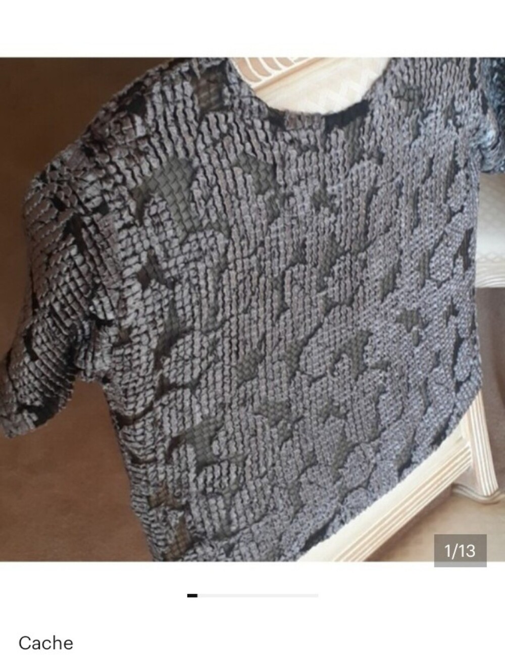 Womens top..Cache vintage,sz S. Silver with black sheer mesh..New